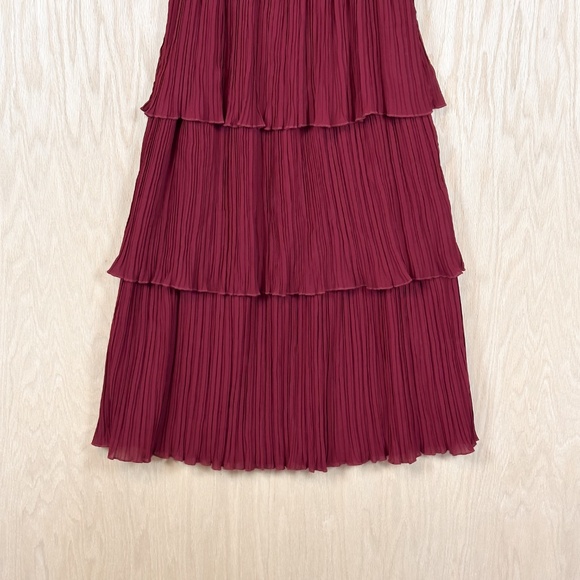 Entro Gala Pleated Off The Shoulder Ruffle Midi Dress Wine Red - Picture 7 of 9